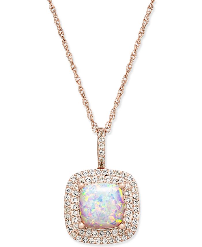 Macy's - Lab-Created Opal (1-3/8 ct. t.w.) and White Sapphire (1/3 ct. t.w.) 18" Pendant Necklace in 14k Rose Gold-Plated Sterling Silver