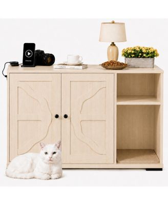 Cat Litter Box Enclosure,Cat House, Fits Self-Cleaning Litter Box, Dog Proof Cat Cabinet With Side Outlet And 5 Ft Cord, Cross Frame Design