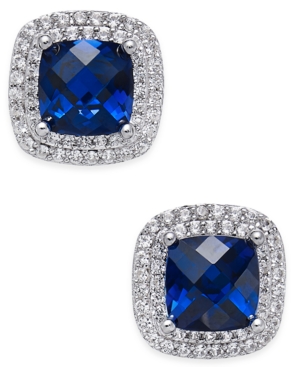 image of Lab-Created Sapphire (2-1/6 ct. t.w.) and White Sapphire (1/3 ct. t.w.) Square Stud Earrings in Sterling Silver