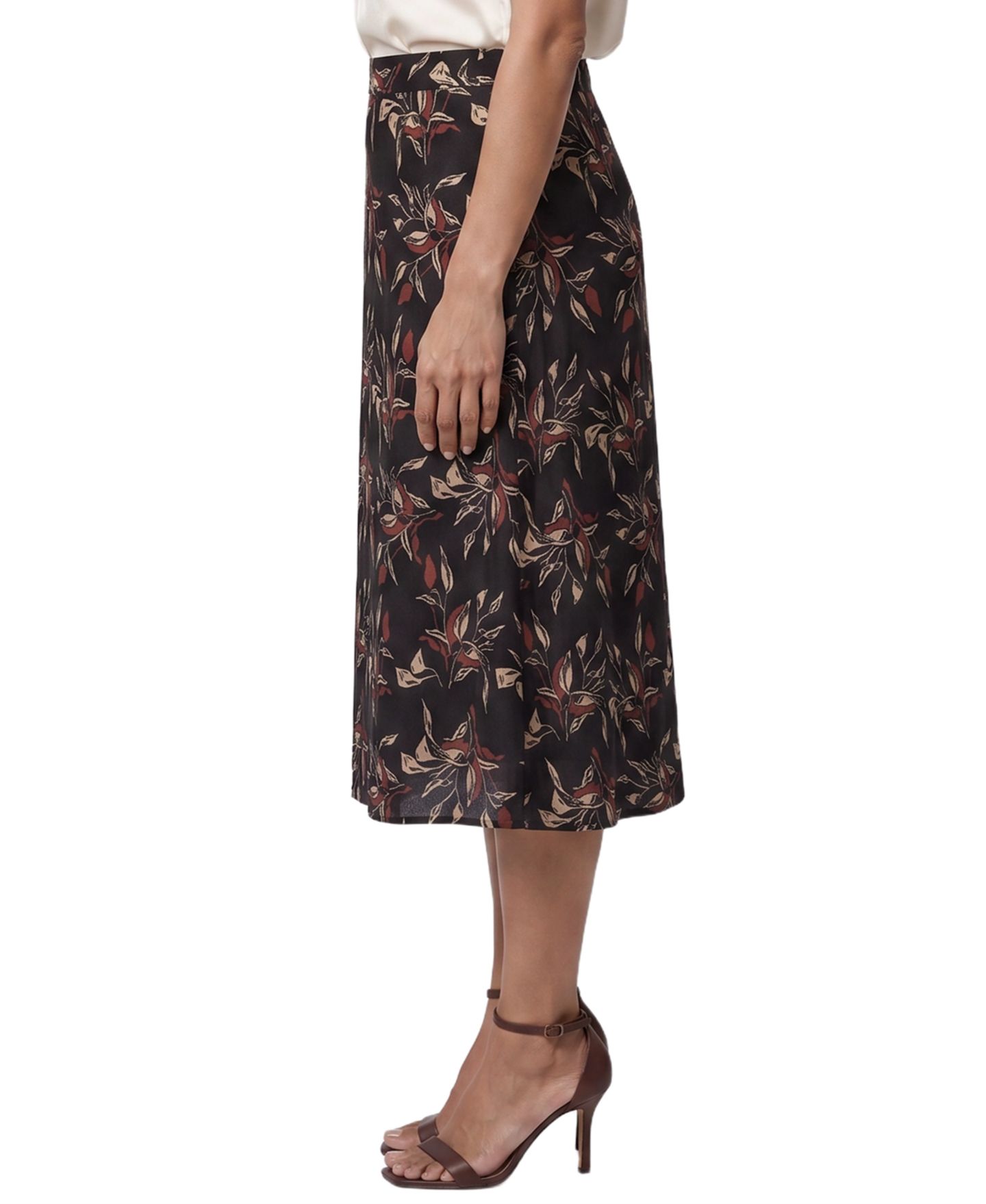 Женская юбка NY Collection Petite High-Waisted A-Line Midi, цвет: Чёрный ржавый с принтом — фото 2