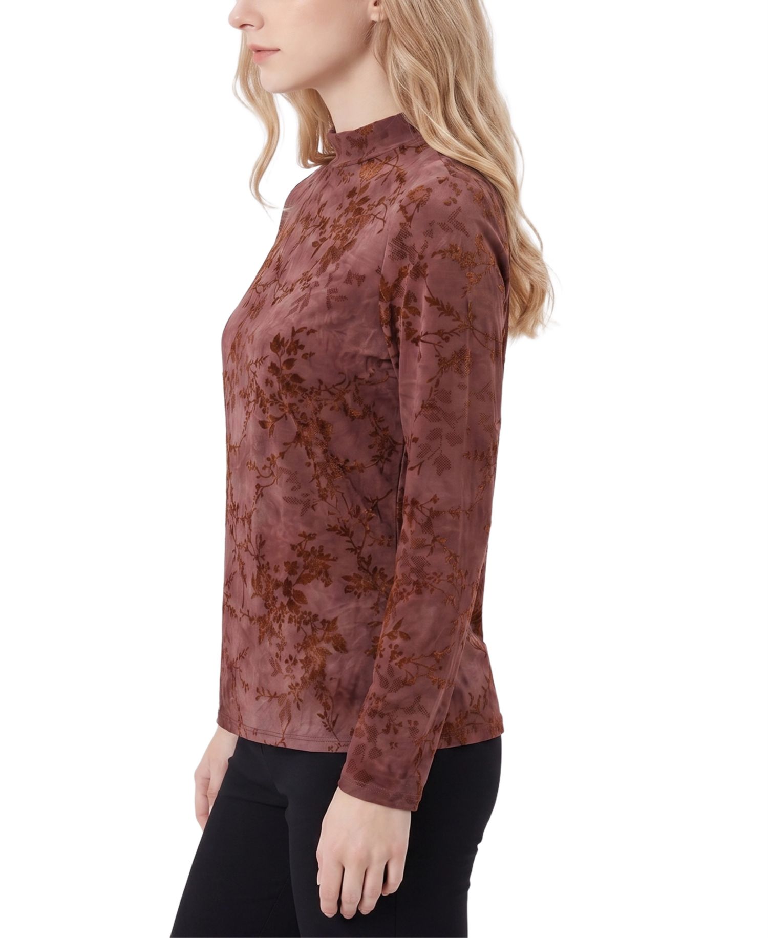 Petite Mock-Neck Long-Sleeve Floral Top
