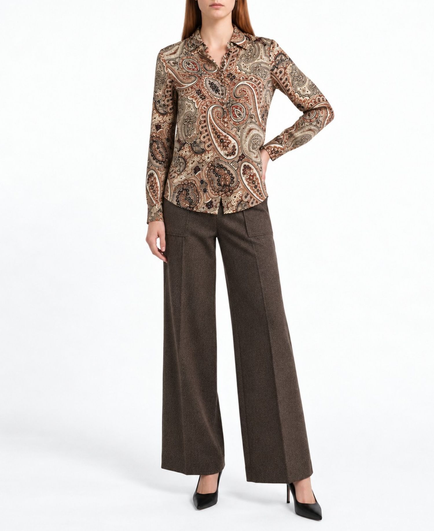 Women's Pria Silk-Blend Long-Sleeve Collared Blouse