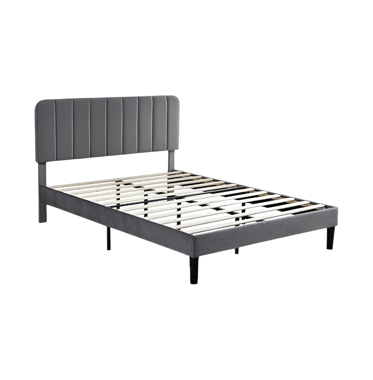Slickblue Full Size Upholstered Bed Frame with Headboard and Platform Design - Dark grey