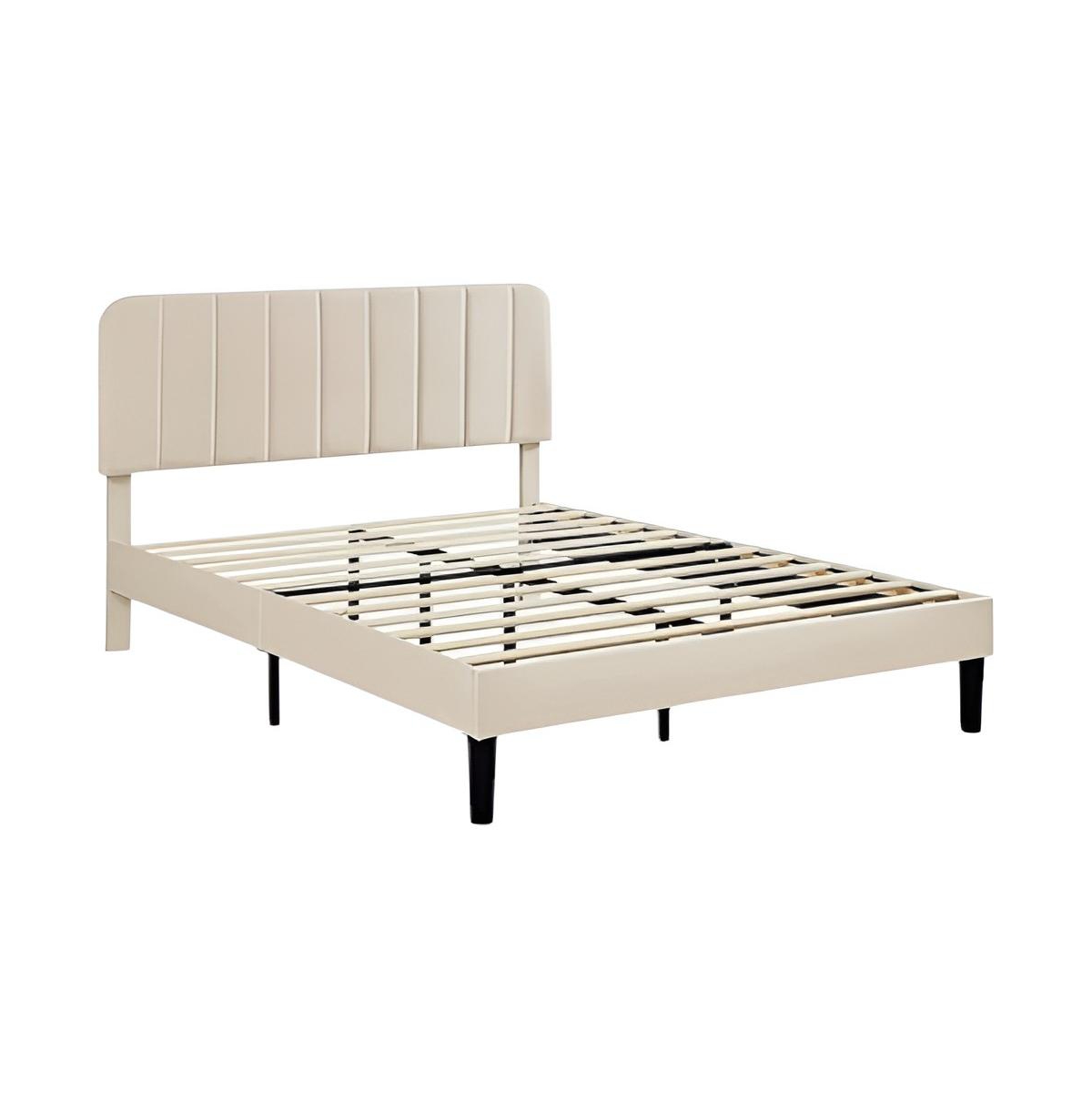 Slickblue Full Size Upholstered Bed Frame with Headboard and Platform Design - Beige