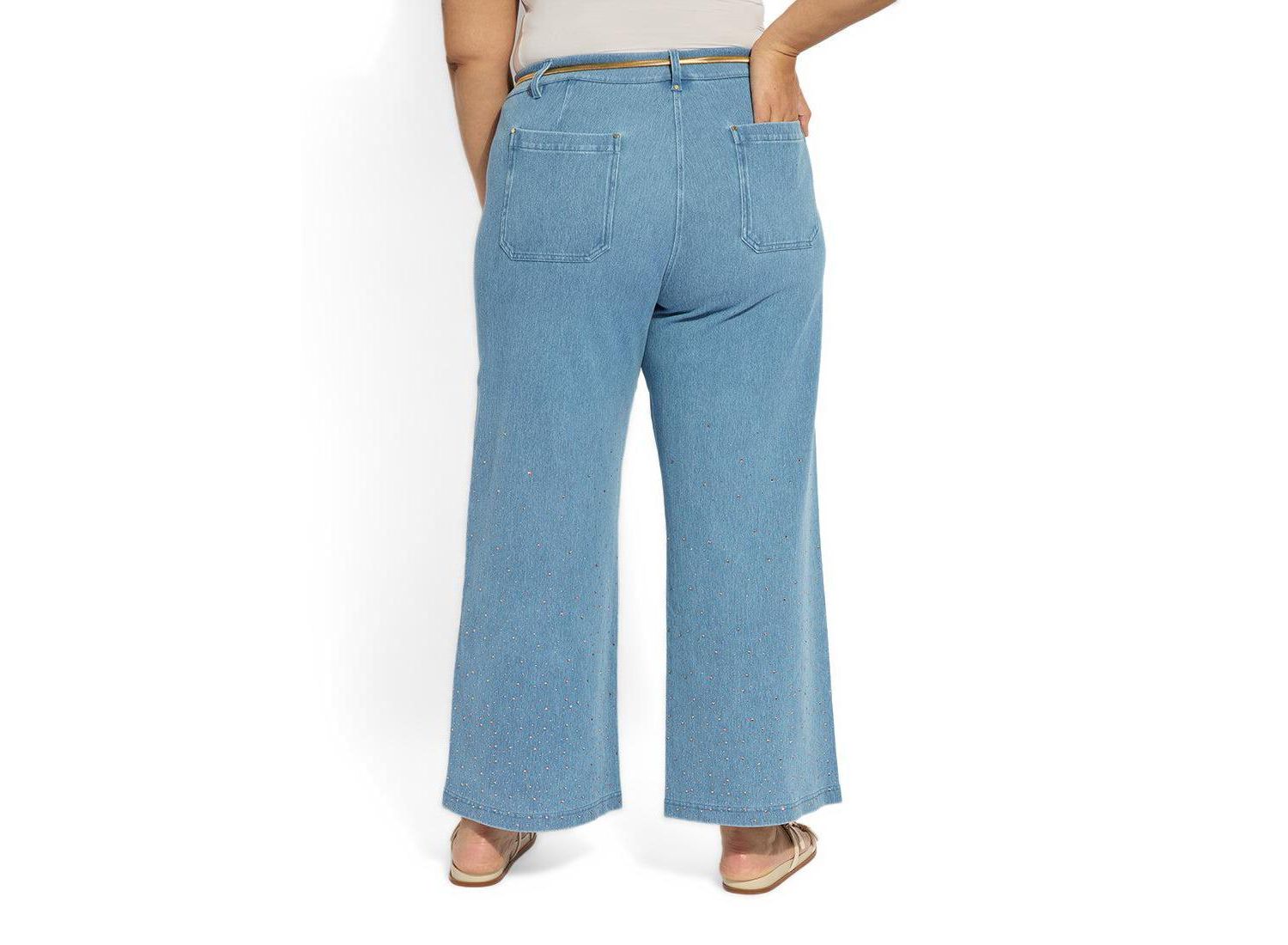 Plus Size Erin Crystal Embellished Wide-Leg 4-Way Stretch Jeans