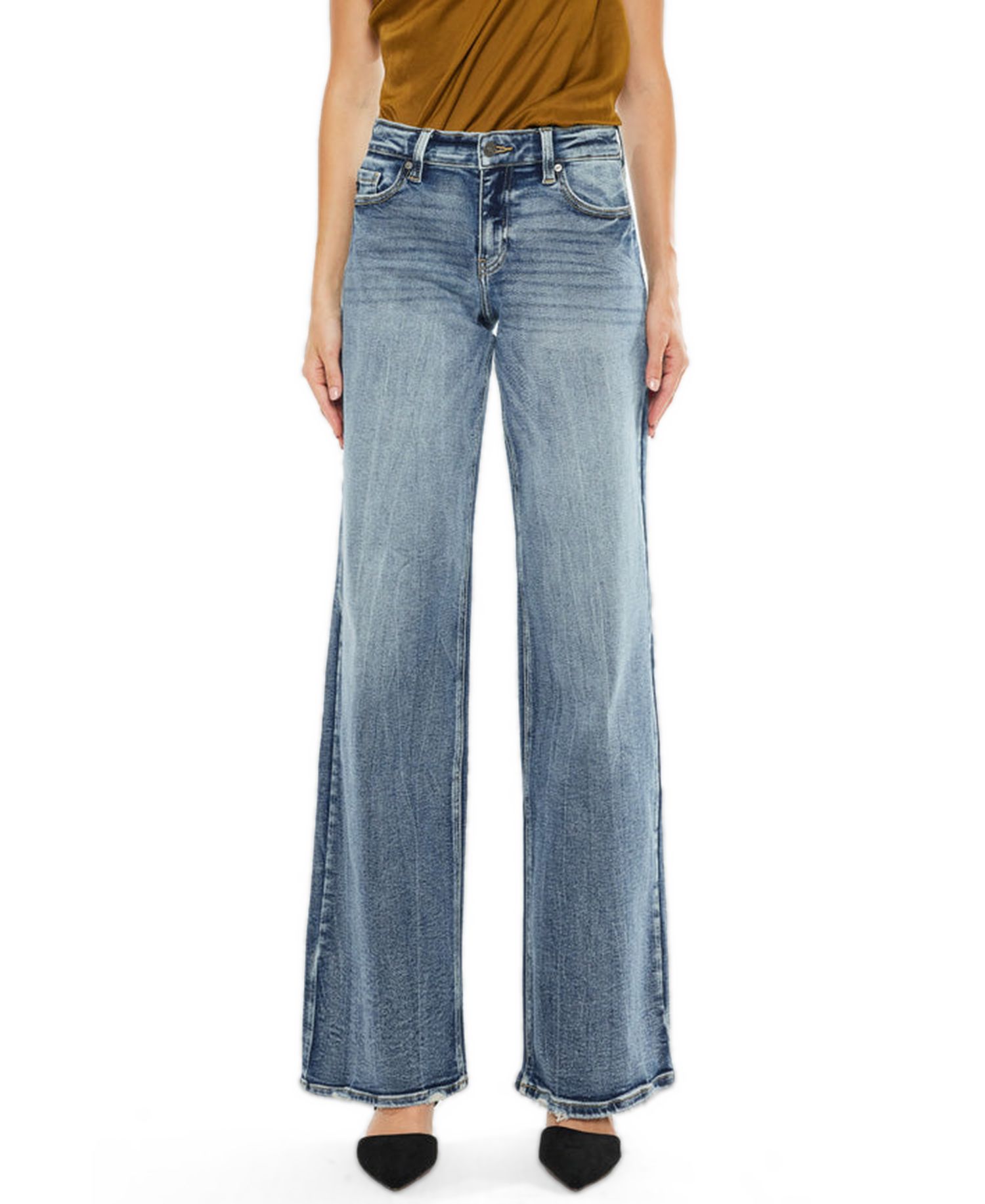 Women's Venice Mid-Rise Wide-Leg Heavy-Grind Jeans