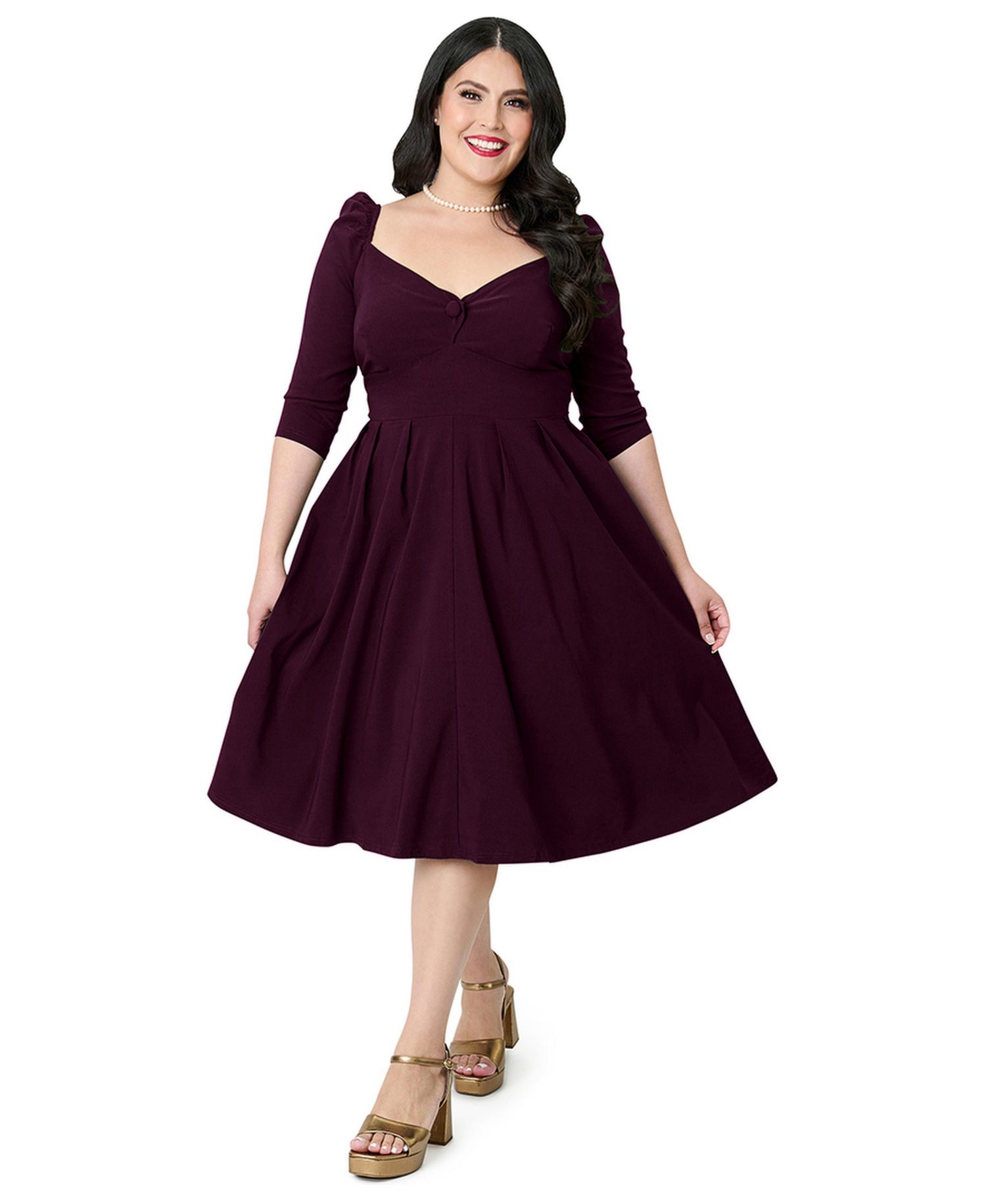 Plus Size Woven Sweetheart Neckline Lamar Swing Dress