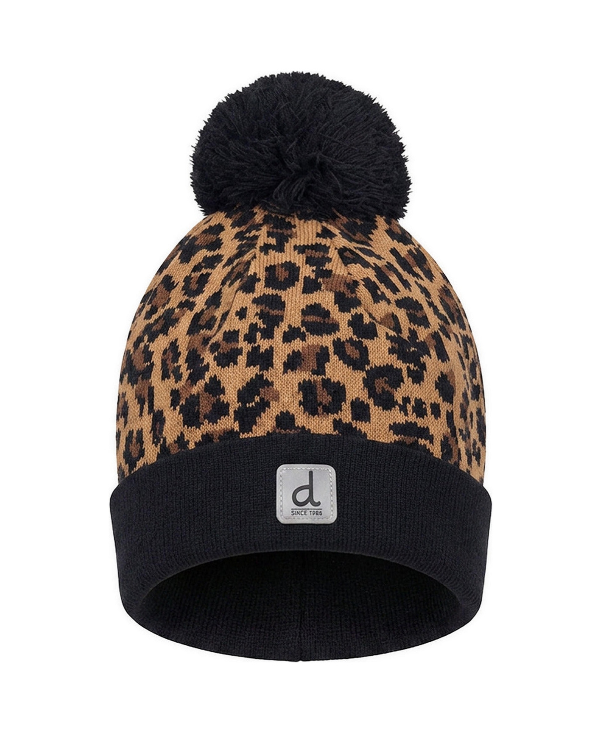 Deux par Deux Toddler Girl Winter Knit Leopard Print Pompom Hat