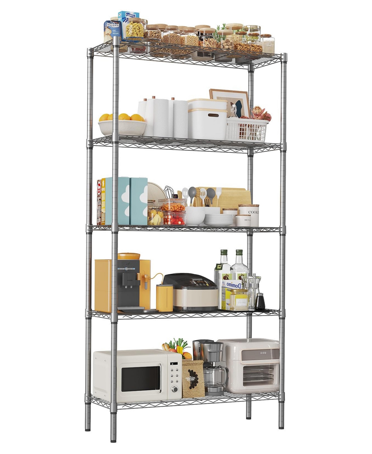Gaomon 5-Tier Heavy-Duty Adjustable Metal Wire Shelving Rack, Industrial Storage Shelf for Garage and Home