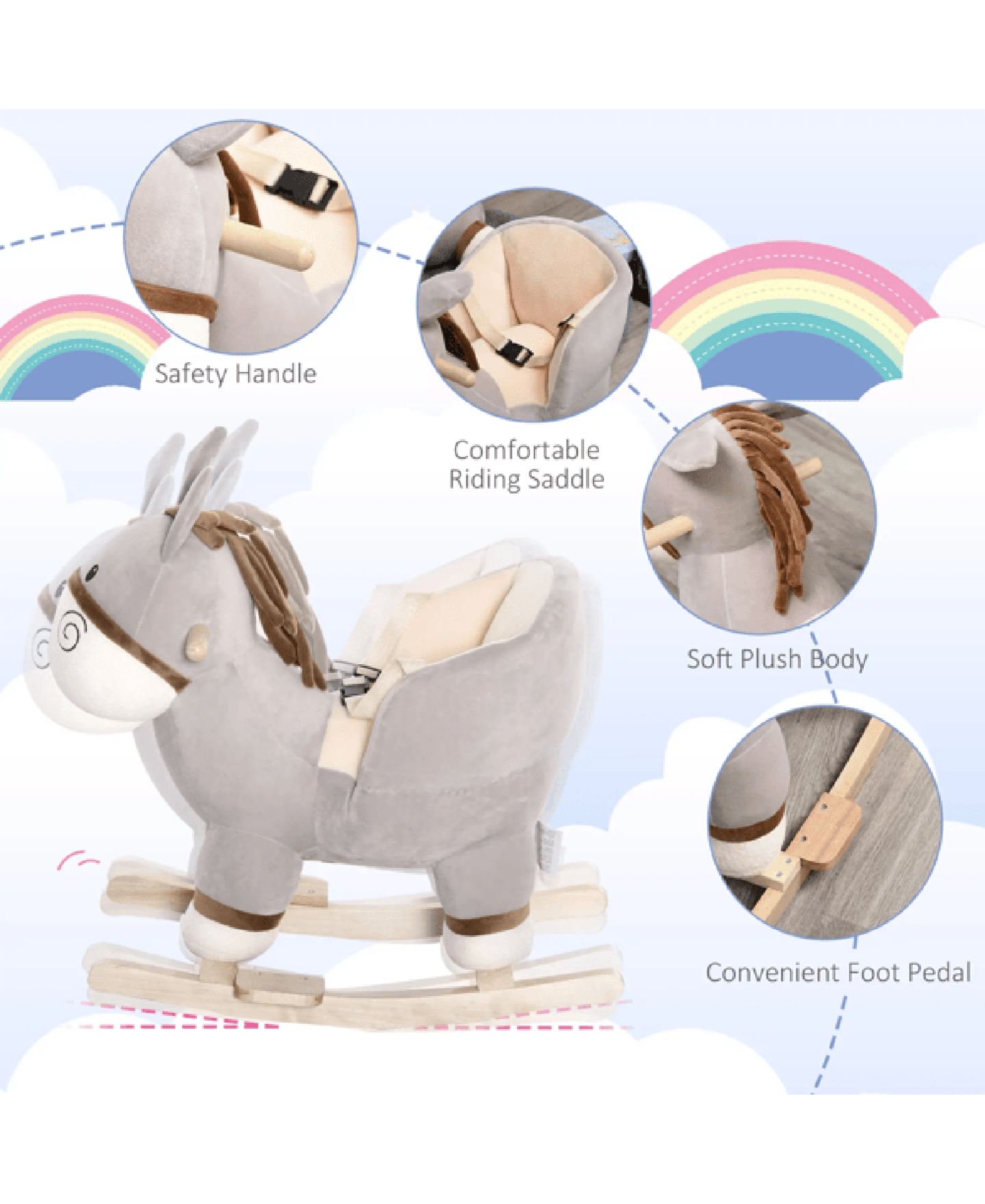 Детская игрушка SEVORLEY Steel and Wood Rocking Ride-On Toy with Safety Handle, Ages 18-36 Months, цвет: Белый — фото 5