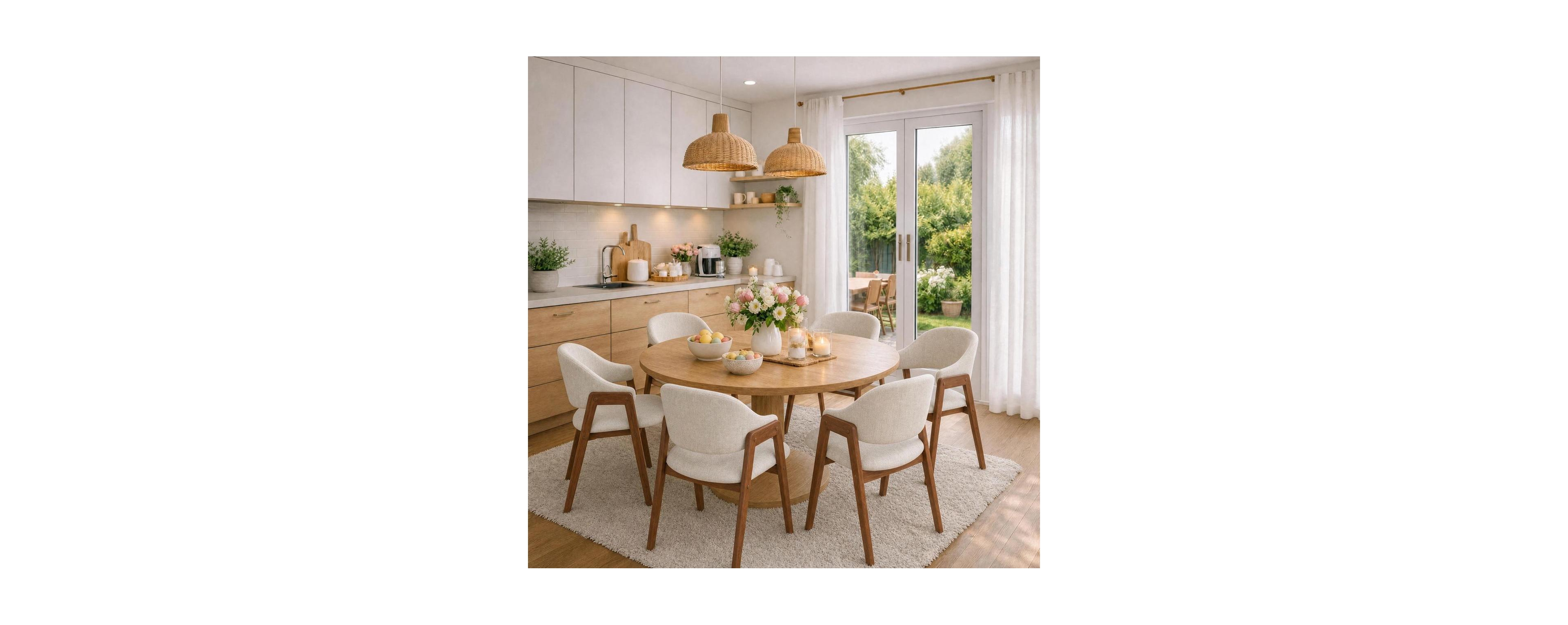 gaomon Set of 6 Upholstered Dining Chairs with Wood Frames, Mid-Century Curved Back