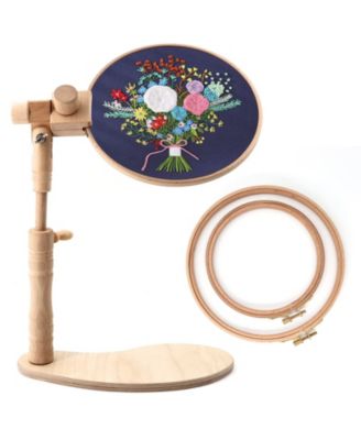 Beech Wood Embroidery Hoop Stand with Adjustable Height and 2 Hoops