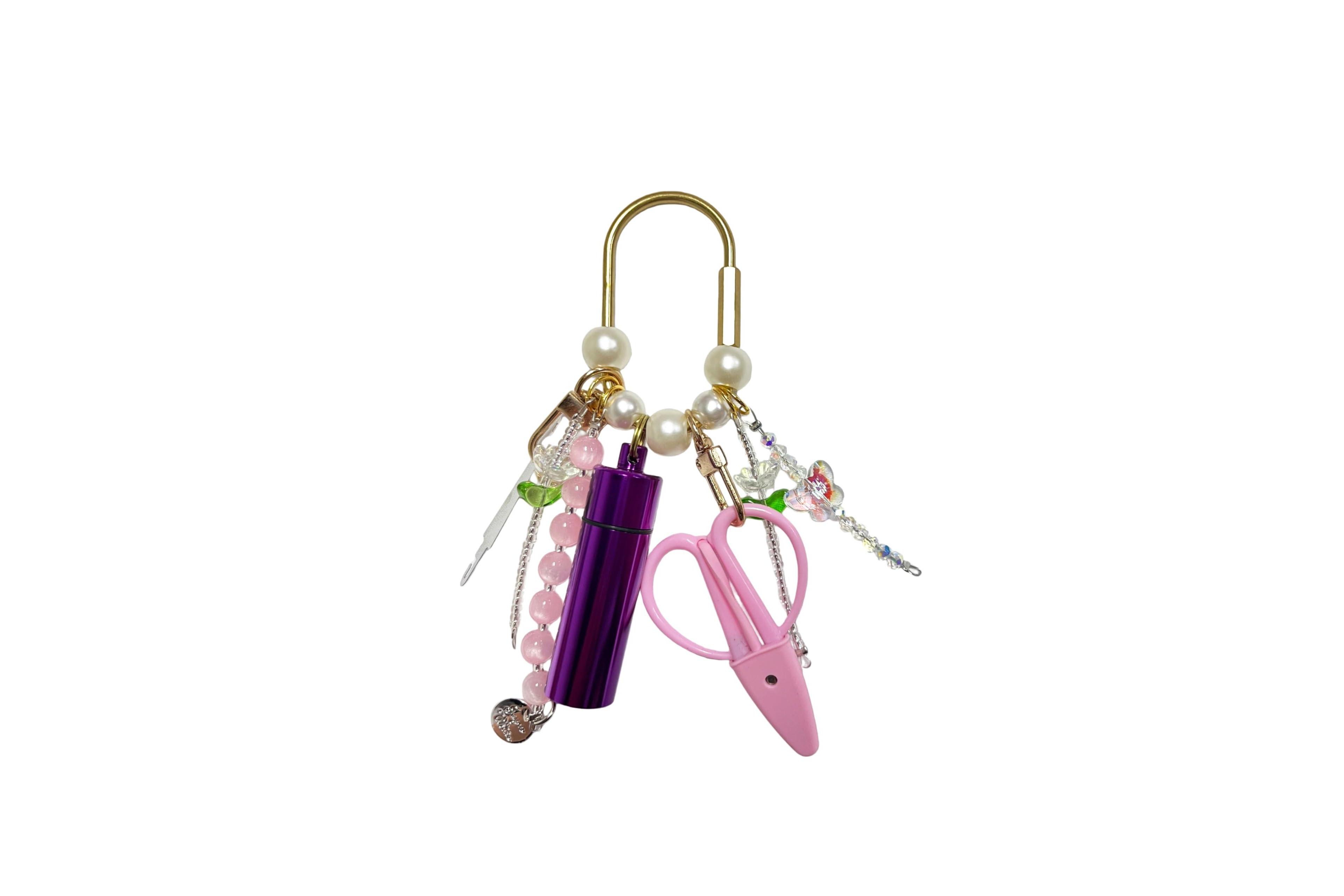 Aeelike Portable Embroidery Craft Kit Bag Charm with Scissors Threader and Keyring
