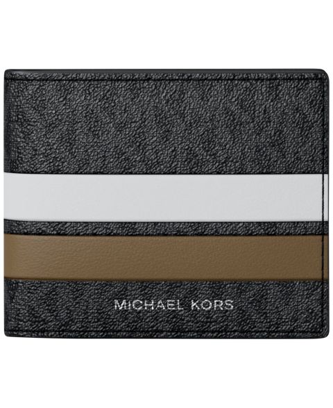 Мужской кошелёк Michael Kors Slim Bifold Signature Logo Print Faux Leather Wallet, цвет: Тёмно-зелёный разноцветный