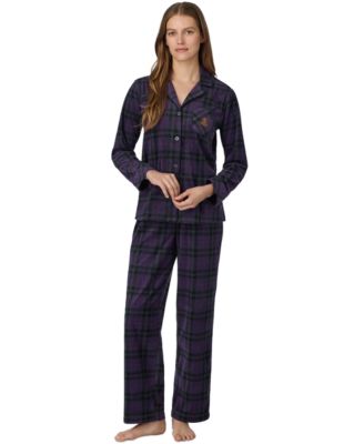 Petite Long-Sleeve Notch-Collar Fleece Top and Pants, 2-Piece Set