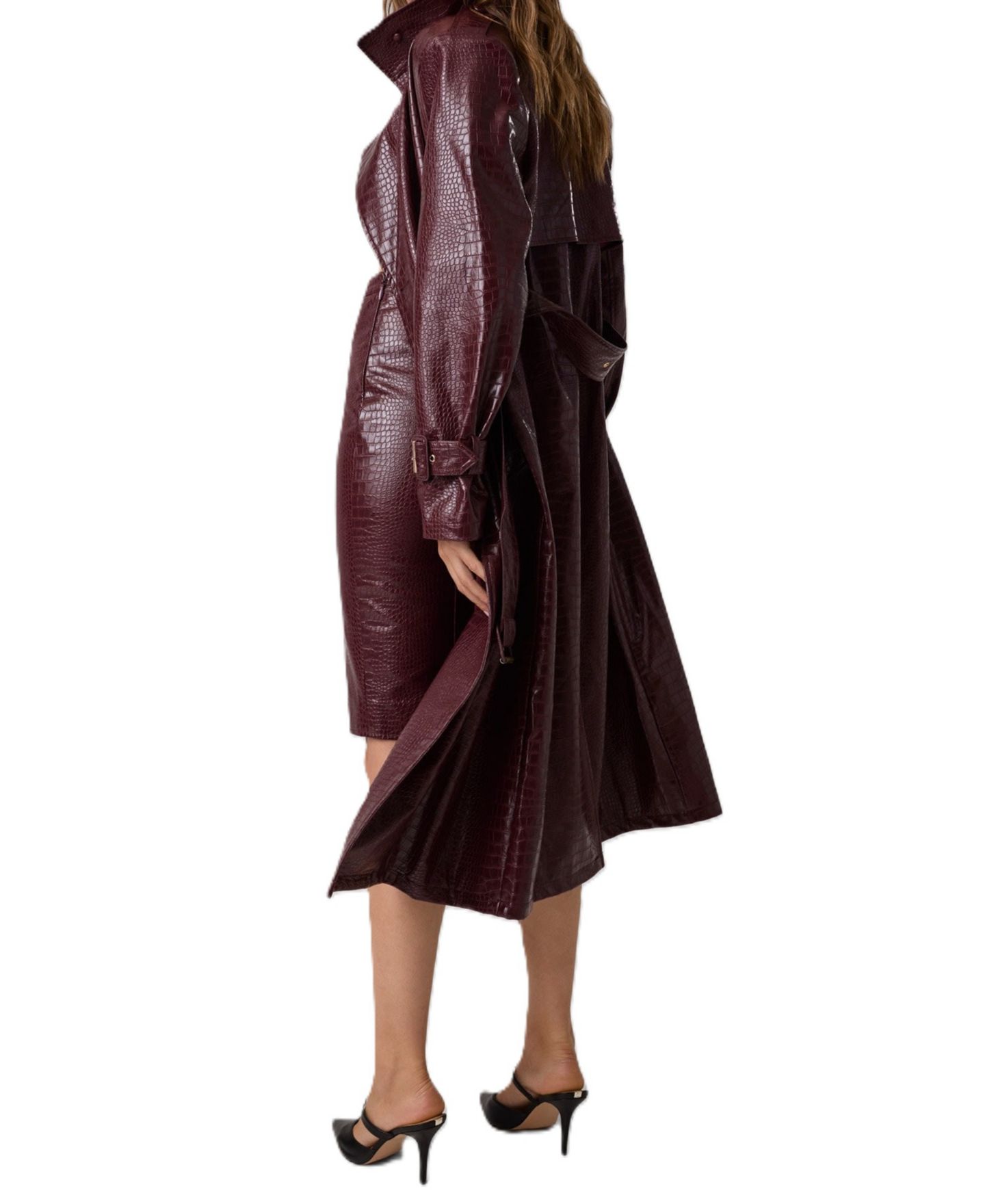 Женское пальто GUESS Long Belted Trench Faux Leather, цвет: Красный — фото 3