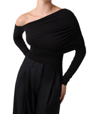 Women's Asymetric Drapery Long Sleeve Off Shoulder Bodysuit