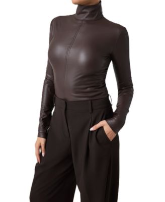 Women's Mock-Neck Long-Sleeve Faux Leather Top