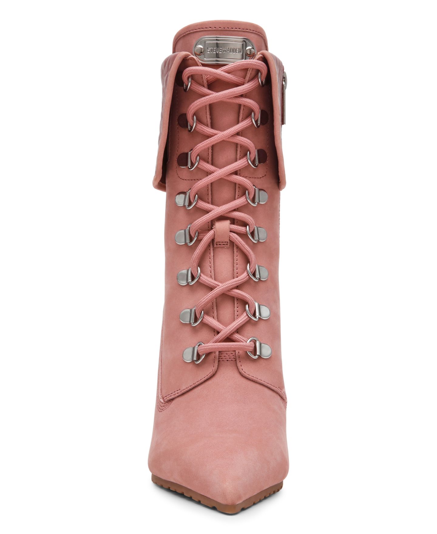Женские ботинки Steve Madden Morals Lace-Up Stiletto Work Booties, цвет: Розовый нубуковый — фото 6