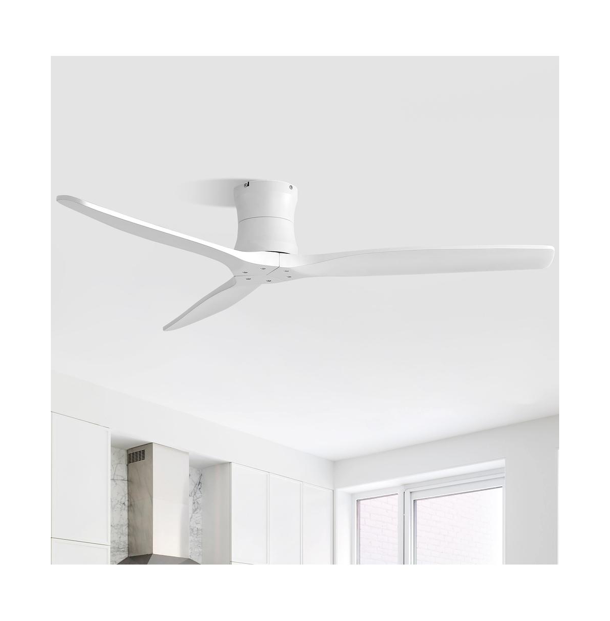 Sofucor 52-inch Modern Flush Mount Ceiling Fan with 3 Solid Wood Blade, Dc Motor and Remote Control - White