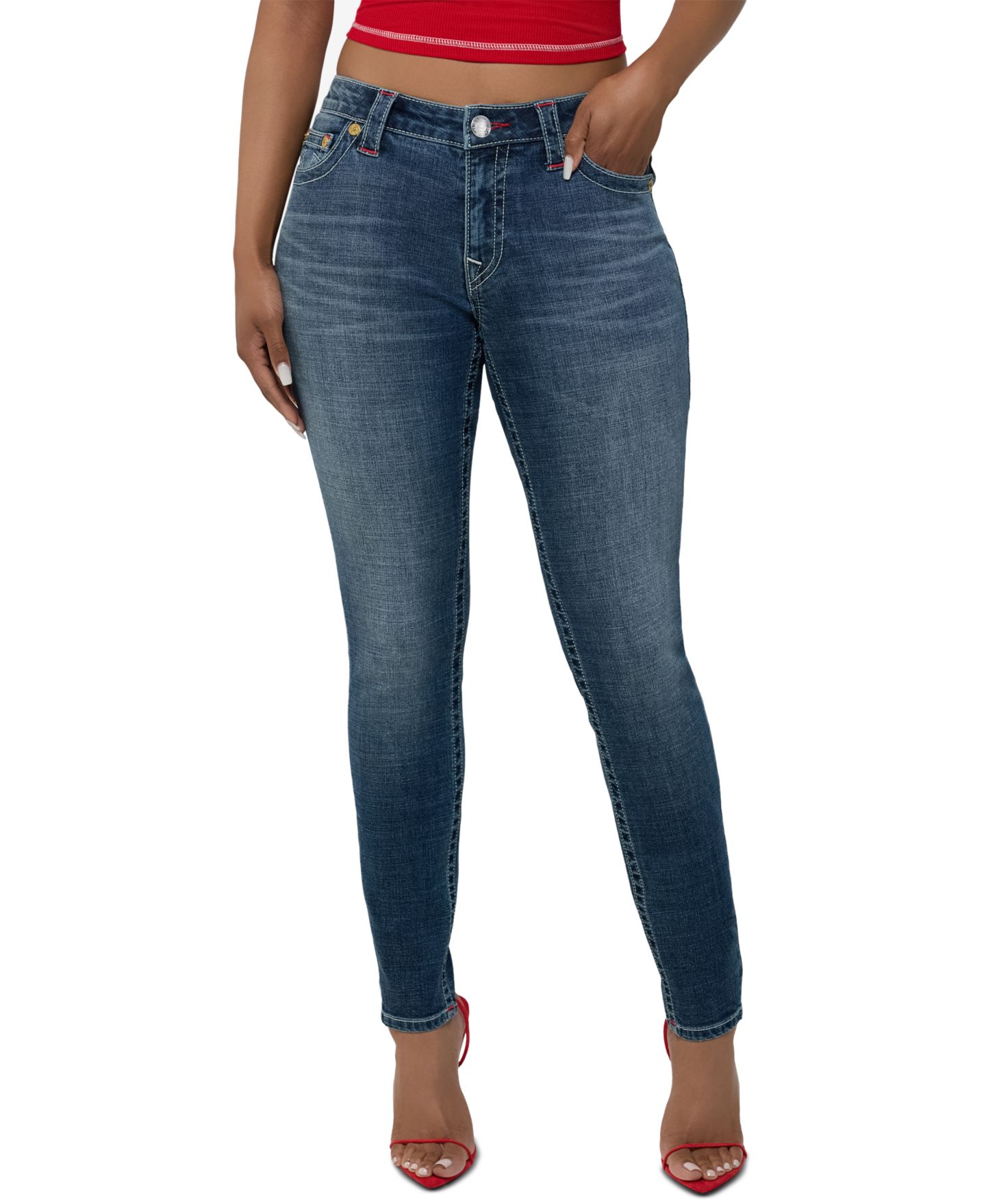 Женские джинсы скинни True Religion Jennie с низкой посадкой, цвет: Moonwake — фото 1
