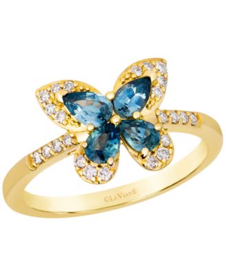Montana Sapphire Pear Diamond Ring (0.15 ct. t.w.) in 14k Yellow Gold