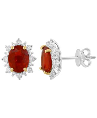 Diamond and Fire Opal Oval Stud Earrings (3/8 ct. t.w. Diamond, 1-1/2 ct. t.w. Fire Opal) in 14k Two-Tone Gold