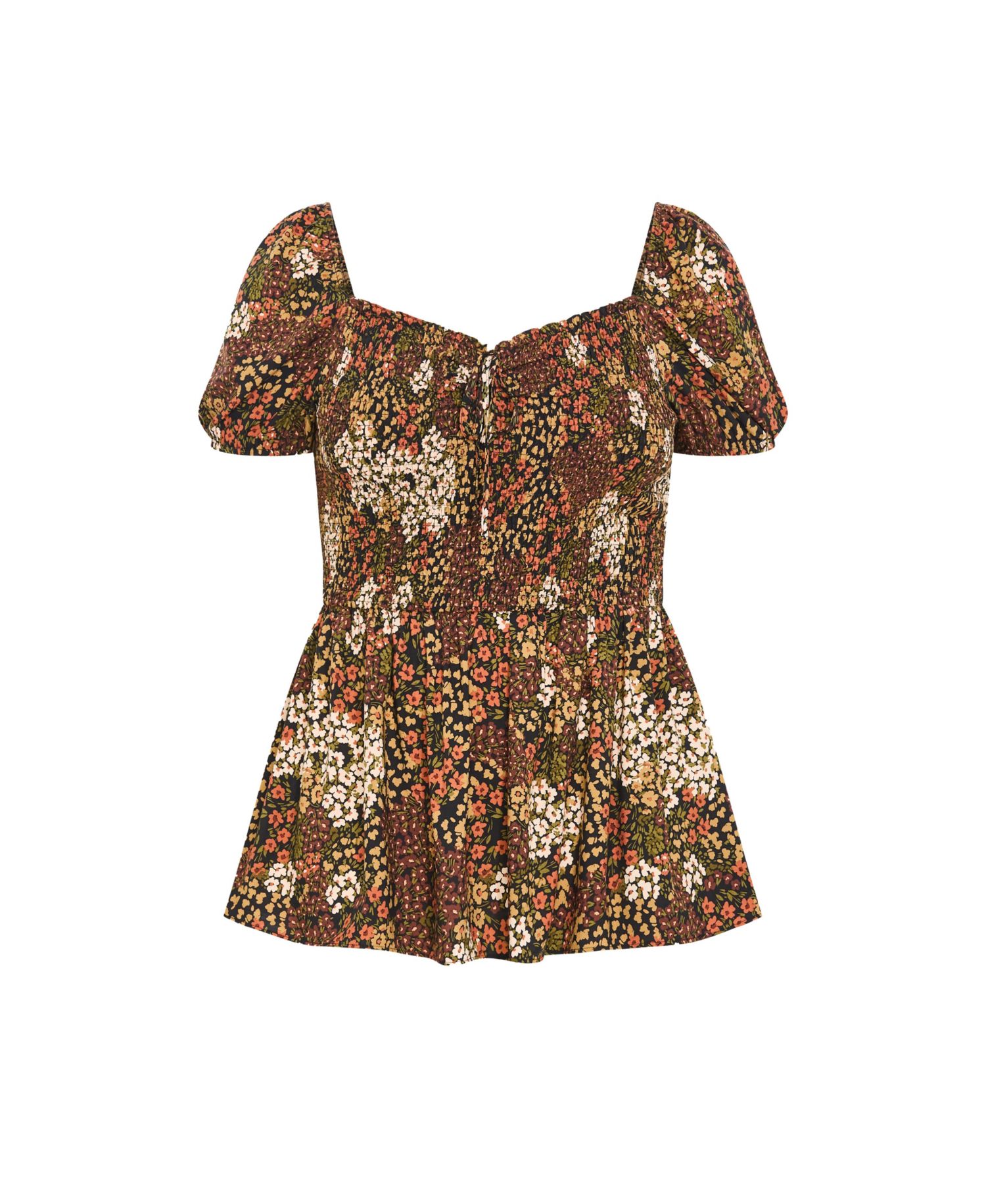 Plus Size Azure Floral-Print Tie-Up Shirred Blouse