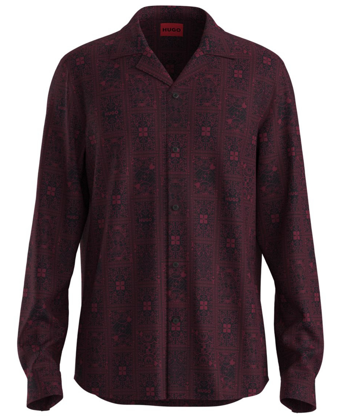 Hugo Boss Men's 10281819 Long-Sleeve Regular-Fit Reverse-Lapel Dress Shirt - Dark Pink