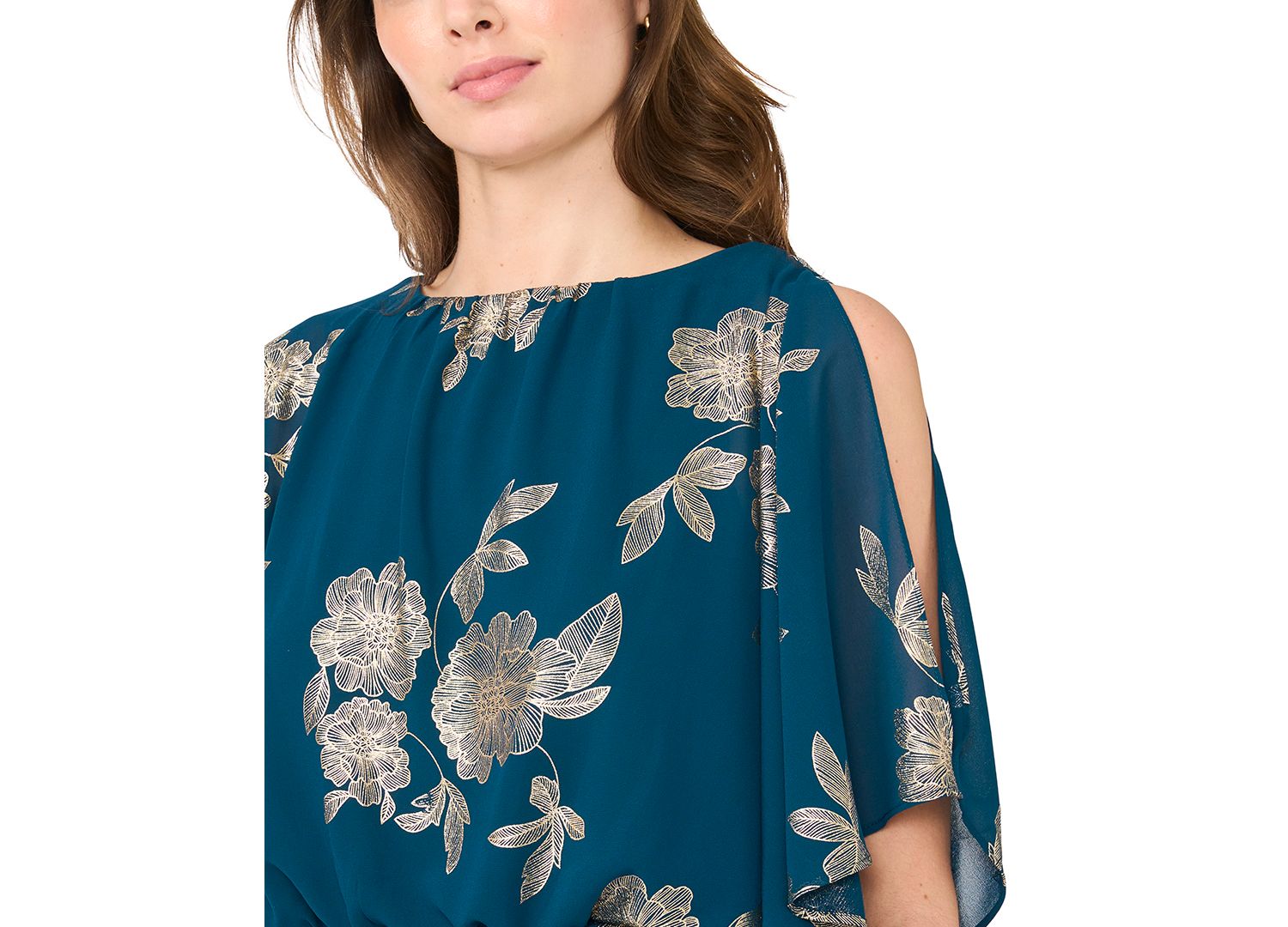 Women's Floral-Print Metallic Wide-Leg Jumpsuit