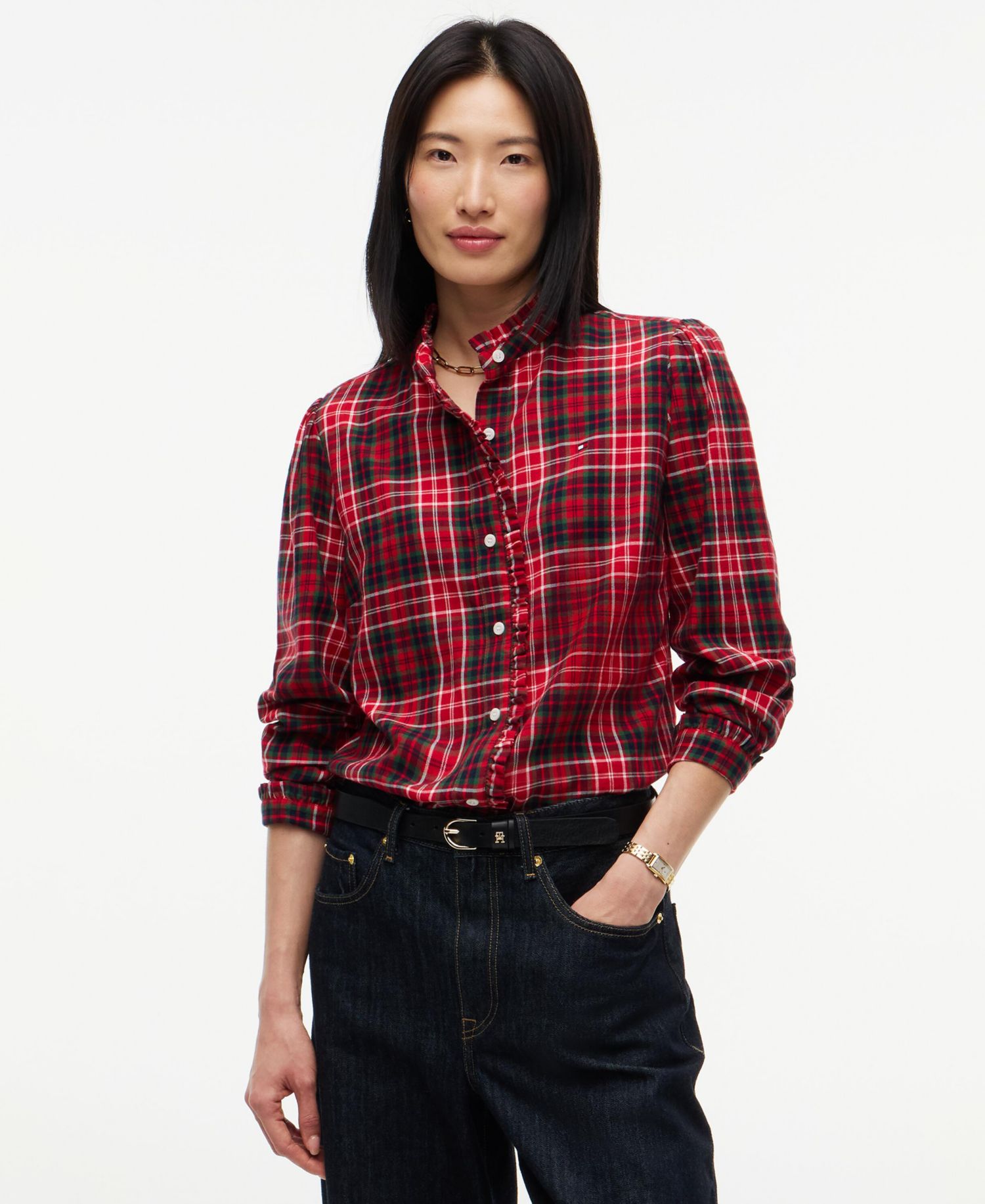 Women's Plaid Frill Flannel Shirt