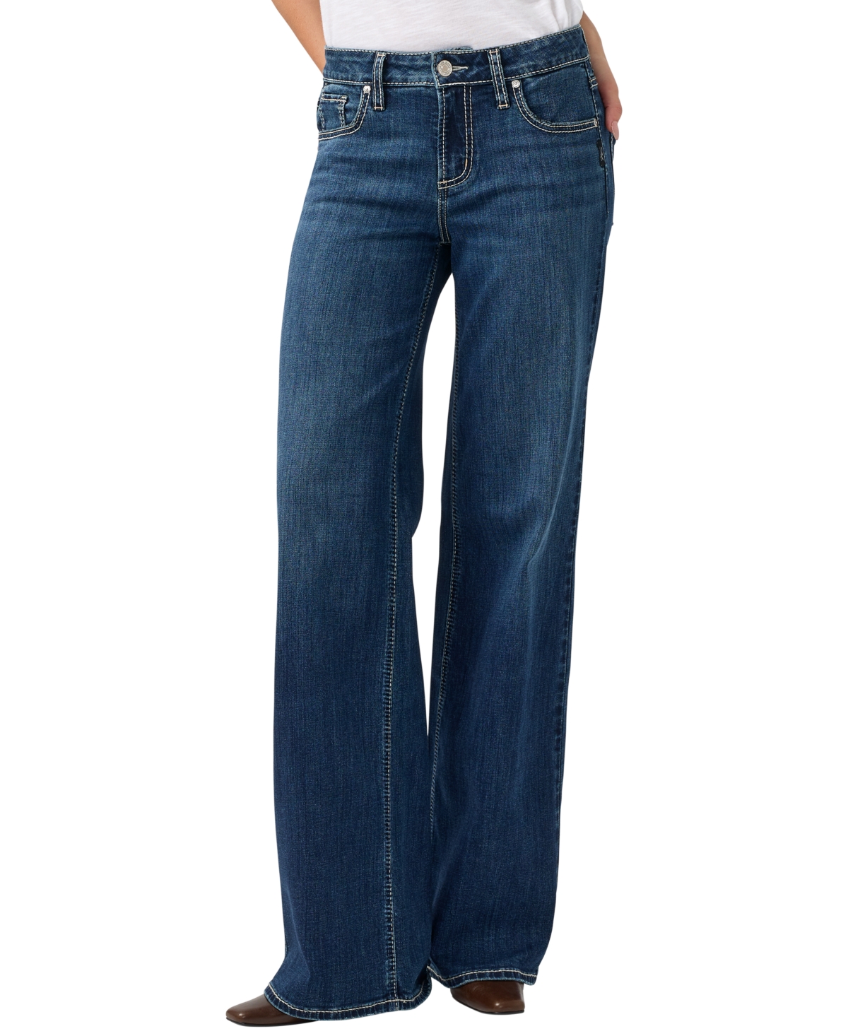 Silver Jeans Co. Women's Suki Wide-Leg Low-Rise Medium Rinse