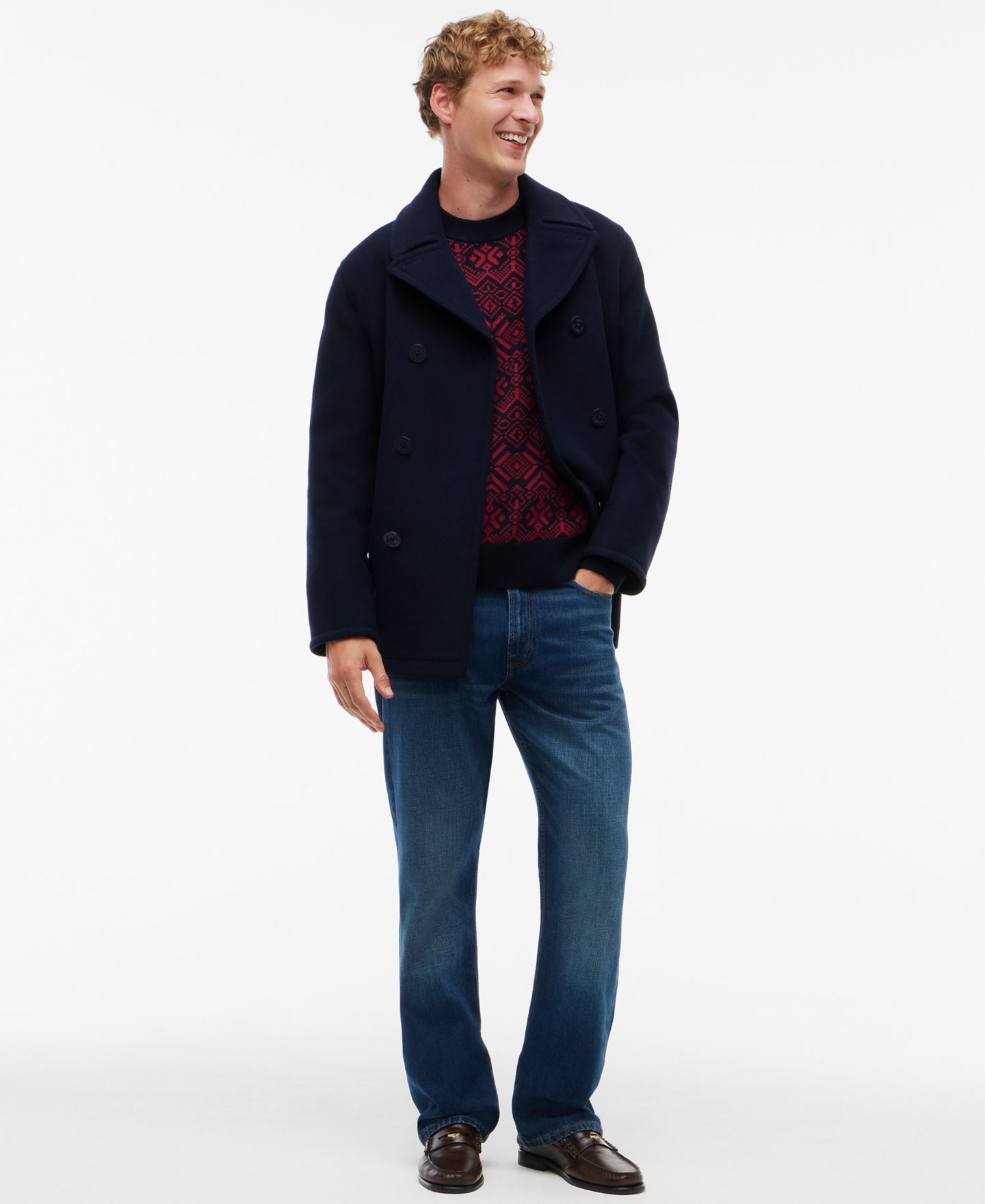 Мужской свитер Tommy Hilfiger Fair Isle с круглым вырезом, цвет: Красный / Тёмно-синий — фото 2