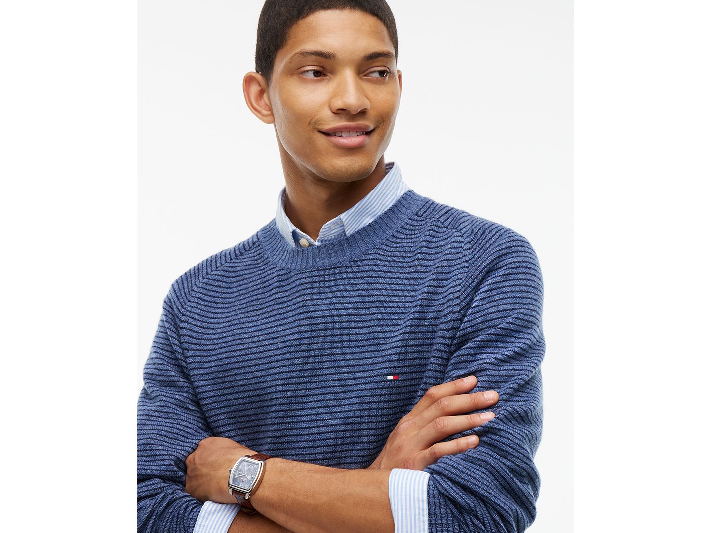 Мужские платья Tommy Hilfiger Dress Casual Crewneck Wool Sweater, цвет: Морской меланжевый / Тёмно-синий — фото 3