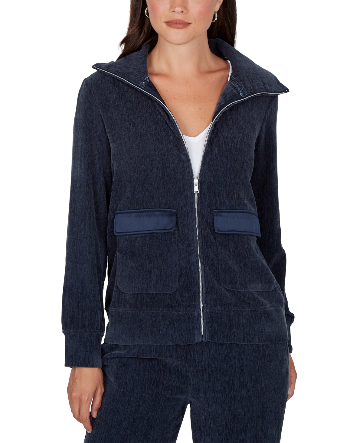 Ruby Rd. Women's Long-Sleeve Collared Velveteen Jacket - Ink