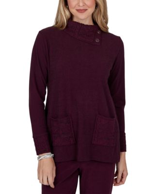 Petite Mock Neck Cable-Knit Long-Sleeve Tunic