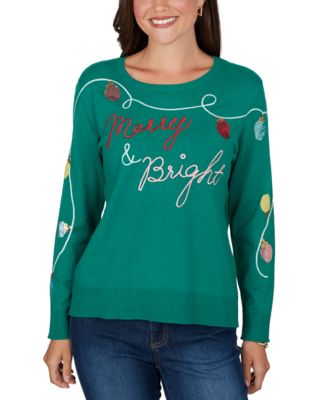 Petite Merry Sequin Crewneck Long-Sleeve Pullover