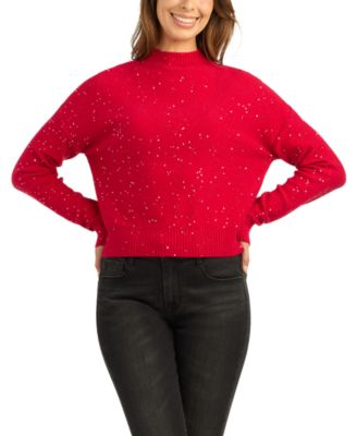 Juniors' Mock Neck Long-Sleeve Metallic Sweater