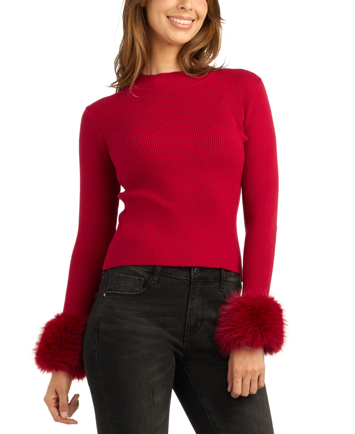 Bcx Juniors' Long-Sleeve Mock Neck Faux Fur Sweater