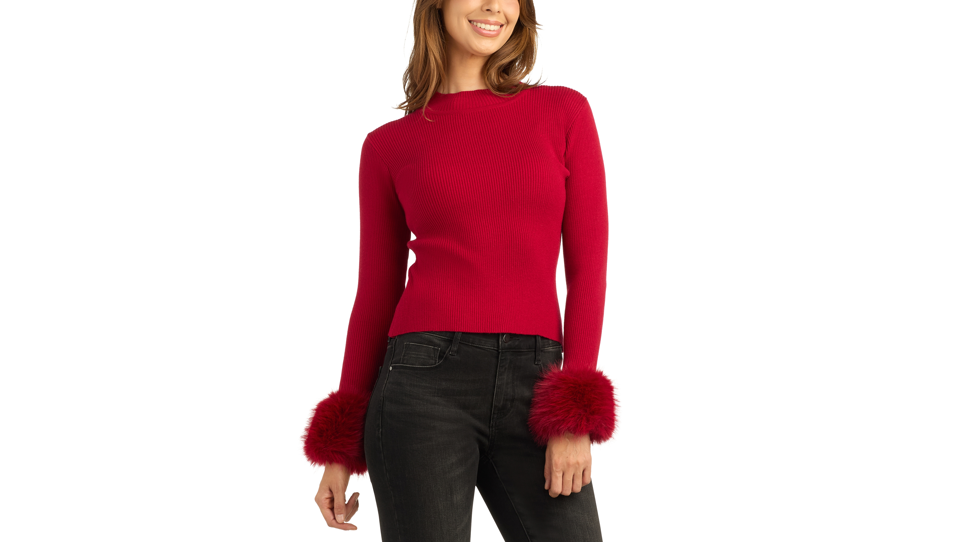 Bcx Juniors' Long-Sleeve Mock Neck Faux Fur Sweater
