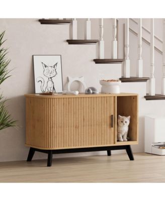 39" Wooden Cat Litter Box Enclosure Furniture, Hidden Pet Washroom Storage Cabinet and End Table with Ventilation