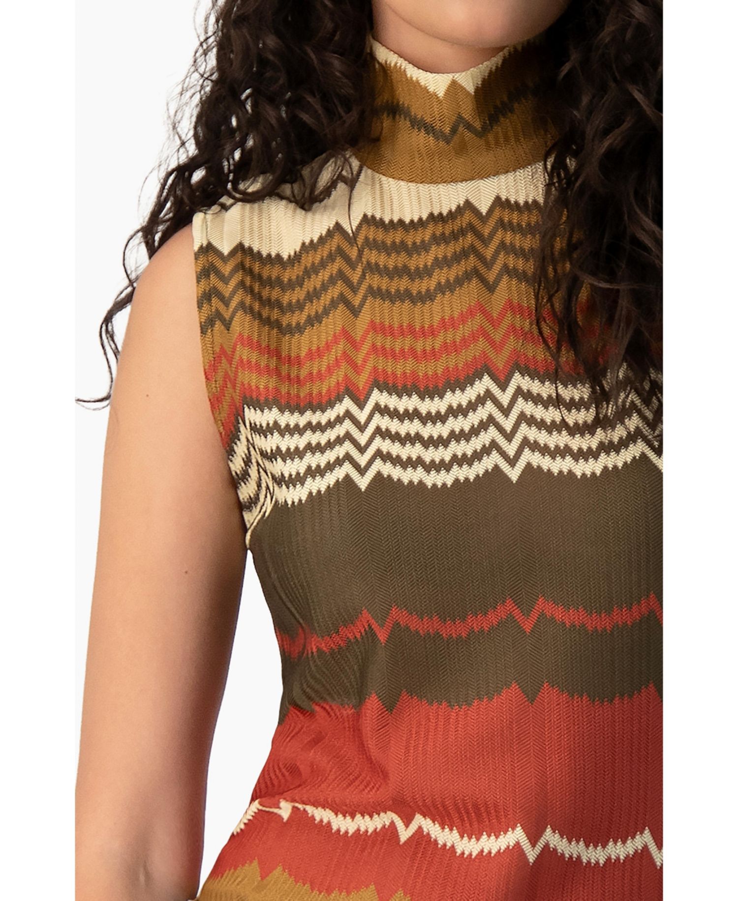 Women's Colorblock Zigzag Knit Mock-Neck Tank Top
