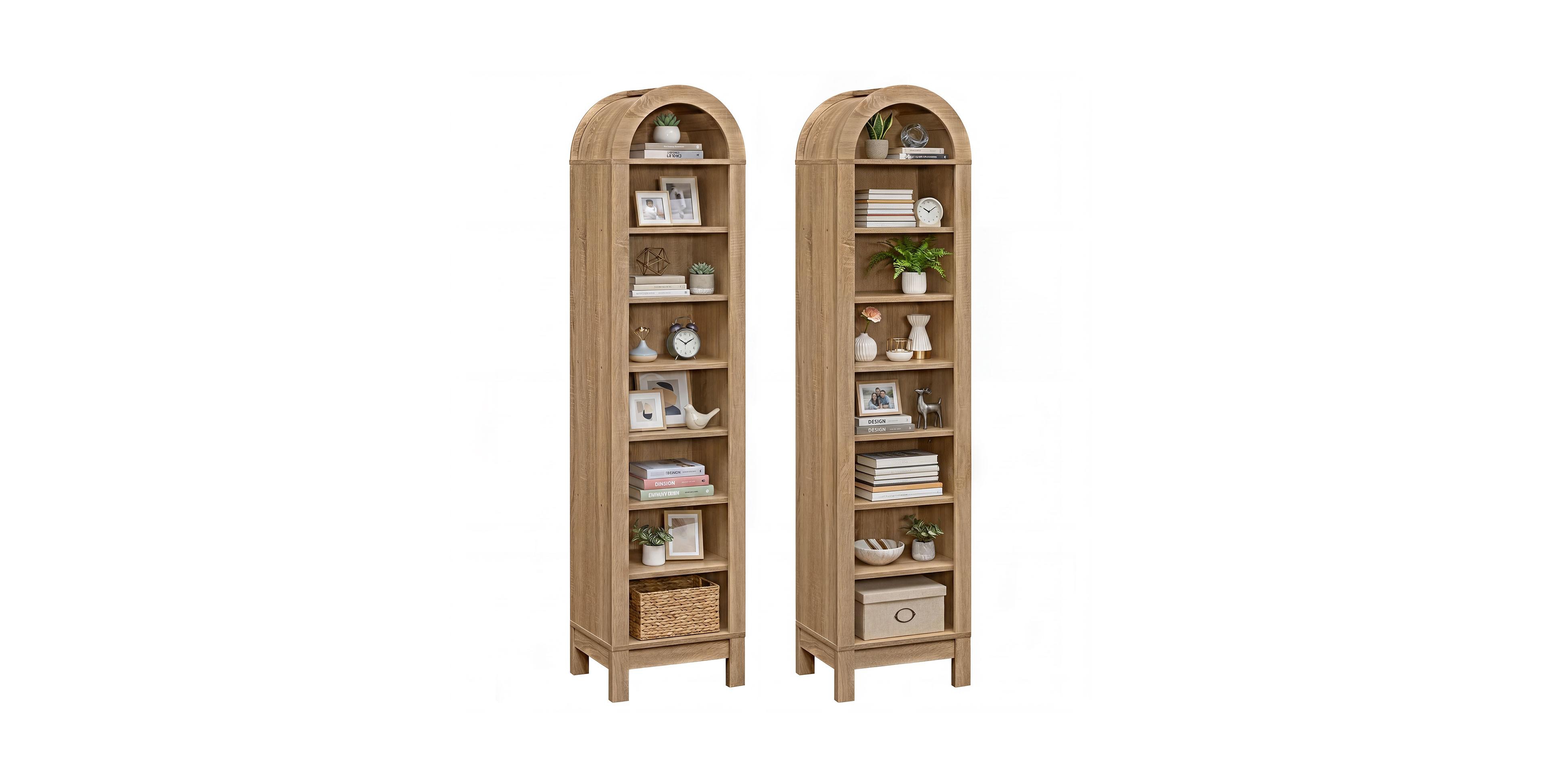 Gymax 2PCS Arched Bookcase 8-Tier Arch Bookshelf 71 Inch with 3 Adjustable Shelves
