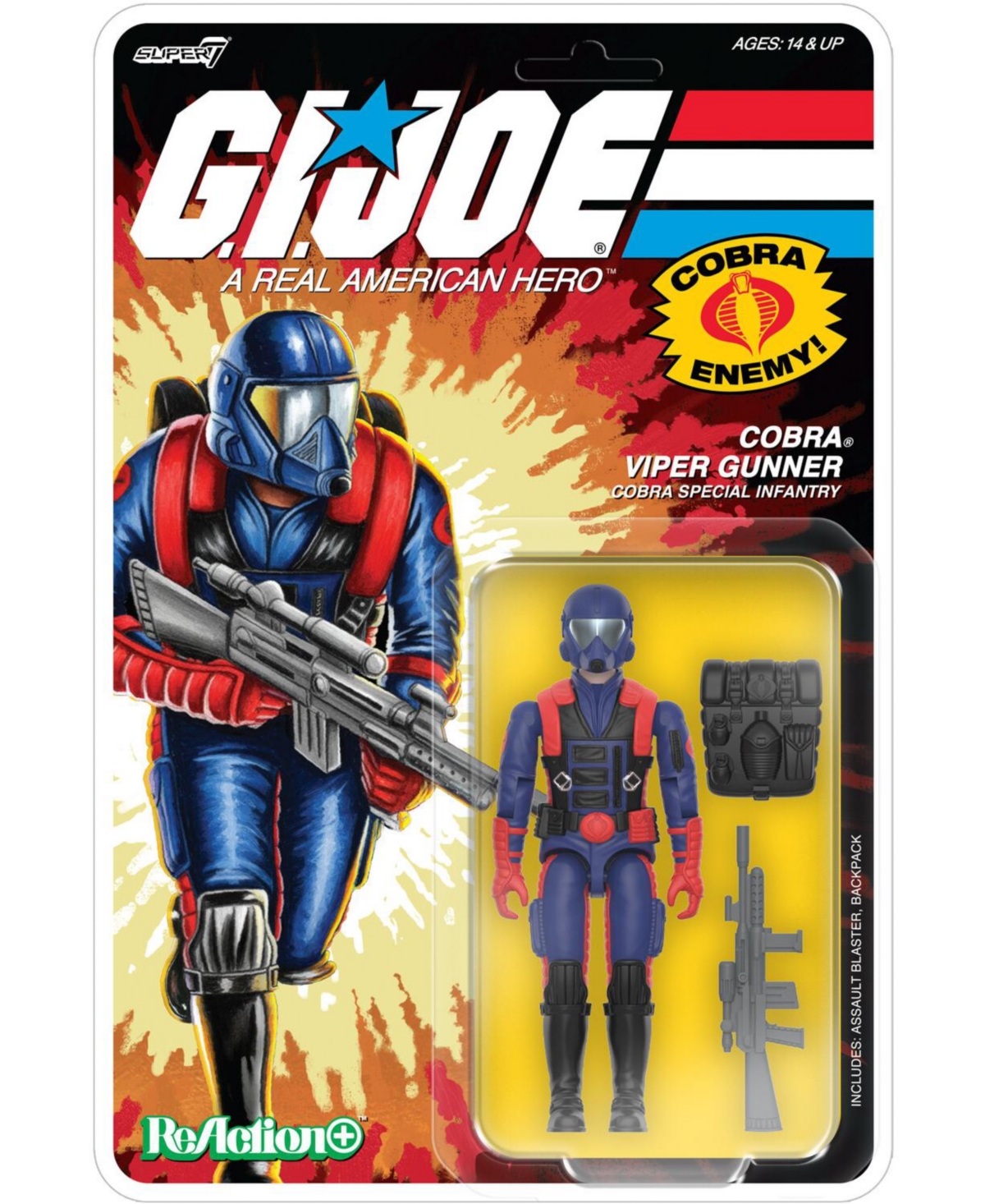 Super7 G.i. Joe ReAction+ Wave 9 Cobra Viper Gunner 1.65" 3-Piece Action Figure, 14+ Years