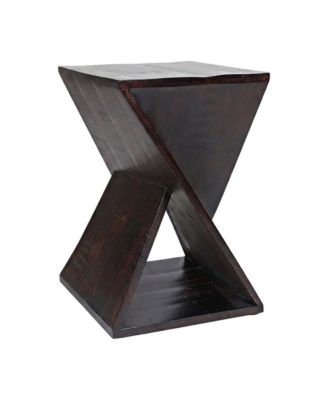 Solid Mango Hardwood Modern Angled End Table, Distressed Finish, Espresso