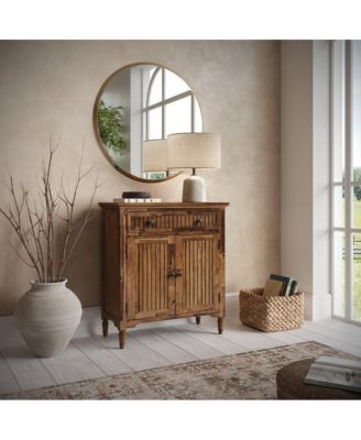 Slat Panel Door Accent Cabinet -Transitional Storage with Adjustable Shelves, Chestnut