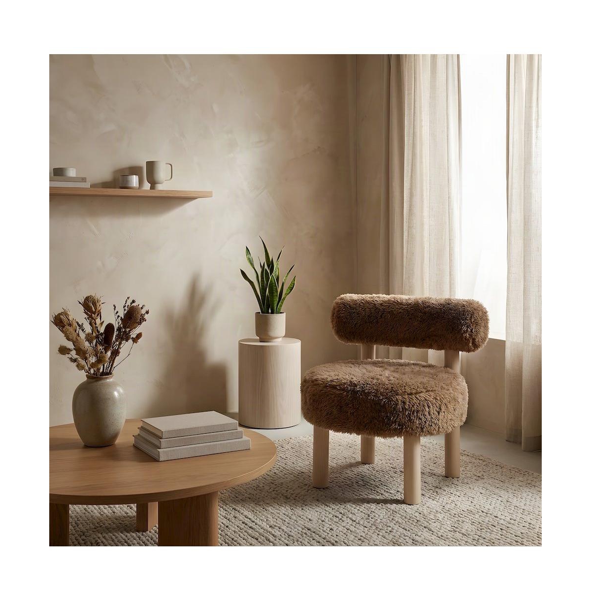 Starlight Canyon Home Faux Shearling Accent Chair with Rubberwood Legs for Living Room