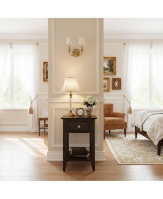Espresso Wooden End Table with Drawer, Elegant Side Table for Bedroom