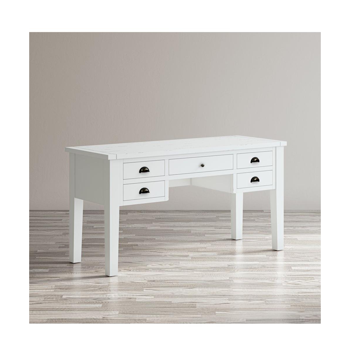 Jofran Artisan's Craft Rustic Farmhouse Distressed Solid Wood 5-Drawer Desk - White