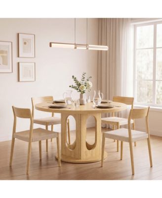 Round Dining Table 47.2 Inch MDF Modern Kitchen Table Sturdy Base Adjustable Leveling Feet Expandable for 4-8 for Dining Room